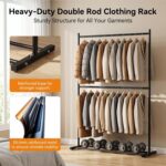 SKY-TOUCH Double Rod Clothing Garment Rack : Double Level Clothes Rack Organizer with Bottom Shelf Large Load Capacity Metal Clothing Rack for Bedroom Hanging Clothes (150 * 182 * 40cm Black) - Image 6
