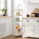 SONGMICS Kitchen Shelf, Metal Shelves, 5-Tier Wire Shelving Unit with 8 Hooks, Narrow Storage Rack with PP Shelf Liners, Height-Adjustable, for Bathroom, Silver ULGR115E01, 11.8”D x 15.7”W x 47.6”H - Image 7
