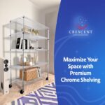 Crescent, Chrome, 48 x 18 x 76, 4000 LBS, Metal Shelves for Storage with Wheels, Ideal for Garage Shelving, 5 Tier Wire Shelving Rack for Kitchen Storage, Heavy Duty Shelving for Home Storage - Image 10