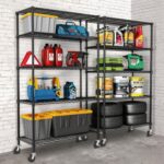 5-Tier Storage Shelves with Wheels, Adjustable Wire Shelving Unit,Metal Rolling Shelves for Storage Utility Shelf Organizer Rack for Kitchen Garage Pantry Closet Laundry(5-Tier Shelf) - Image 2