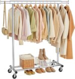 SONGMICS Clothes Rack on Wheels, Heavy Duty Clothes Rail, with Extendable Hanging Rail, 90 kg Load Capacity, Easy Assembly, Portable, Silver HSR13S
