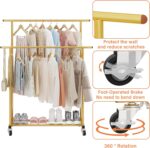 Calmootey Double Rod Clothing Garment Rack,Rolling Hanging Clothes Rack,Portable Clothes Organizer for Bedroom,Living Room,Clothing Store,Gold - Image 8