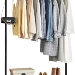SONGMICS Clothes Rack on Wheels, Single-Rail Metal Garment Rack, with Storage Shelf, Top Rail Holds up to 40 kg, Black HSR25BK