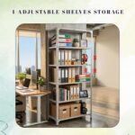 RIGID Metal Slotted Angle Racks Shelves, 5 Tier Steel Storage Organizer Rack for Living Room, Bedroom, Office, Garage – Heavy Duty Standing Multipurpose Cabinet (Grey, 205x91.7x45.5 CM) – Assembled - Image 6