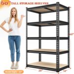 REIBII Garage Shelving 2000LBS Storage Shelves Heavy Duty Shelving 5 Tier Adjustable Metal Shelves Sturdy Storage Rack for Kitchen Pantry Basement, 60" H x28 Wx 14" D - Image 8
