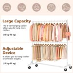 Hoctieon Double Rod Clothes Racks with Z-Base, Adjustable Clothing Rack, Standing Clothes Rack, Metal Clothing Racks for Hanging Clothes, Rolling Garment Rack, White - Image 5