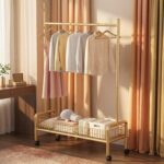 Beauenty 3 in 1 Heavy Duty Metal Rolling Clothes Rack, Gold Minimalist Design, Perfect for Coats, Shirts, Dresses, Bags, Storage & Organization - Image 7