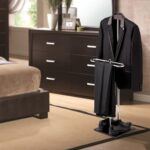 MyGift Brown Wood and Metal Valet Suit Stand Executive Men's Garment Organizer Rack Coat and Pants Hanger - Image 3