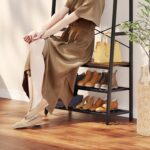 Bestier LED Clothes Rack with Shoe Bench, 4-in-1 Clothes Hanger Stand with Storage Cubes, Industrial Coat Rack with Hooks & Grid Board, Freestanding Cloth Hanger for Entryway Bedroom, Walnut - Image 5