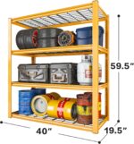 REIBII 40" W Garage Shelving 2240 LBS Storage Shelves Heavy Duty Metal Shelving 4 Tier Metal Shelves for Storage Adjustable Garage Shelf for Kitchen Pantry Warehouse Basement 40"W × 19.5"D × 59.5"H - Image 3