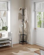 CHOEZON Coat Rack Freestanding, Coat Tree with Umbrella Holder, Entryway Hanger Stand with12 Hooks, Metal Hall Tree for Bags, Coats, Hats, Entryway, Hallway, Living Room, Bedroom, Office Black TYM01BB - Image 2