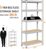 Topeakmart 5-Tier Utility Shelves, Metal Storage Shelves Garage Shelving Unit Adjustable Garage Storage Shelves Storage Racks Heavy Duty Shed Shelving- Silver, 27.5 x 12 x 60 Inch - Image 3