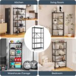 Fenbeli 5 Tier Storage Shelf with Wheels - Metal Collapsible Shelving Unit Display, Heavy Duty Folding Shelves, No Assembly Organizer Rack for Garage Kitchen, Basement, Pantry (Black, 5 Tier) - Image 5