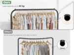 Clothes Rail, Portable Clothes Rack with Hook and Metal Storage Shelf, Heavy Duty Clothes Rail on Wheels, Clothing Rail Clothes Rails for Bedroom, Hanging Rails for Clothes, Holds up to 40 kg, Black - Image 5