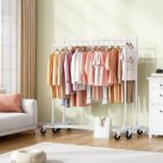 Hoctieon Z Rack Set of 2, Rolling Clothing Racks with Z-Base, Heavy Duty Garment Racks Set of 2, Clothes Rack on Wheels with Brakes, Clothes Organizer Rack, White - Image 4