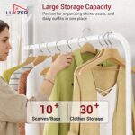 Lukzer Multipurpose Exquisite Single Pole Metal Garment Rack with 2 Bottom and Wheels Shelf Movable Clothing Stand Cloth Storage Organizer (White/34X120X173cm) - Image 4