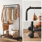 SONGMICS Clothes Rack with Wheels, Garment Rack, with Dense Mesh Shelf, 2 Brakes, Sturdy Steel Frame, Black UHSR25BK - Image 8