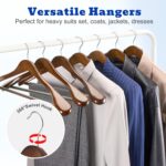 HOUSE DAY 6 Pack Wide Shoulder Wooden Hangers, Suit Hangers with Non Slip Pants Bar, Smooth Finish 360° Swivel Hook Solid Wood Coat Hangers for Dress, Jacket, Pants, Heavy Clothes Hangers (Walnut) - Image 6