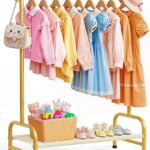 Sakugi Clothes Rack - Sturdy Metal Kids Clothing Rack with Bottom Storage Shelf & Adjustable Feet, Dress Up Storage for Toddler's Bedrooms, Nurseries, Playrooms, 31" x 12.5" x 47.8", Gold