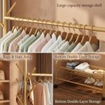 Beauenty 3 in 1 Heavy Duty Metal Rolling Clothes Rack, Gold Minimalist Design, Perfect for Coats, Shirts, Dresses, Bags, Storage & Organization - Image 4