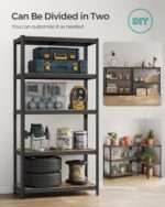 SONGMICS Shelving Unit, 50 x 100 x 200 cm, 875 kg Load Capacity (175 kg per Shelf), Industrial, Adjustable Storage Shelves, for Living Room, Kitchen, Garage, Rustic Brown and Black GLR050B11 - Image 8