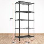 REIBII 1000LBS Wire Shelving Unit, 5 Tier Adjustable Metal Storage Shelves for Kitchen Pantry Office Steel Organizer Wire Rack for Narrow Space College Dorm School, 13.4" D x 23.2" W x 60" H, Black - Image 3