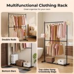 SKY-TOUCH Double Rod Clothing Garment Rack : Double Level Clothes Rack Organizer with Bottom Shelf Large Load Capacity Metal Clothing Rack for Bedroom Hanging Clothes (150 * 182 * 40cm Black) - Image 7