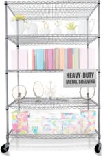 48 x 24 x 76, 4000 LBS, Commercial Metal Shelves for Storage with Wheels for Garage Shelving, 5 Tier Wire Shelving Rack for Kitchen Storage, Heavy Duty Shelving for Home Storage, Chrome, Crescent - Image 9
