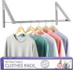 Stock Your Home Retractable Closet Rod and Clothes Rack - Wall Mounted Folding Clothes Hanger & Drying Rack for Laundry Room Closet Storage & Organization, Aluminum, Easy Installation (Silver)