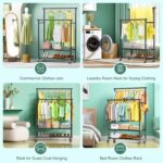 Rolling Clothes Rack with Doule Rod for Hanging, Heavy Duty Metal Garment Rack Load 350 LBS with Lockable Wheel, Free Standng Clothing Rack with 2 Shelves and Side Hooks for Home Commercial, Black - Image 8