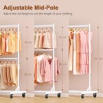 Hoctieon Double Rod Clothes Racks with Z-Base, Adjustable Clothing Rack, Standing Clothes Rack, Metal Clothing Racks for Hanging Clothes, Rolling Garment Rack, White - Image 4