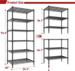 REIBII 72’’H Wire Shelving, 6 Tier Garage Shelving Units and Storage Shelves Heavy Duty, Adjustable Heavy duty Metal Shelves for Storage Shelves for Pantry Kitchen Garage, 24’’W X18’’D X72’’H - Image 3