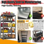 72"H Storage Shelves heavy duty 2535LBS Garage Shelving adjustable metal shel 5 tier shelving Unit metal storage rack for Basement, Warehouse, Pantry, Closet, Kitchen 72" H x 39.4" W x 13.8" D, Black - Image 9