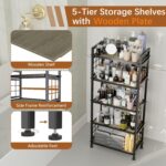 GIOTORENT 5-Tier Kitchen Storage with Wooden Boards, Heavy Duty Storage Shelves & Bookshelf, Adjustable Metal Shelving Unit for Garage Kitchen Bathroom Laundry Organizer, 750LB Capacity, Black - Image 7