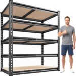 REIBII 2500LBS Garage Shelving 72''H Storage Shelves Heavy Duty Shelving 5 Tier Metal Shelves for Garage Shelves Adjustable Shelving Units and Storage for Closet Pantry Shelf, 72" H x 40" W x 20" D