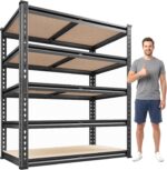 REIBII 2500LBS Garage Shelving 72''H Storage Shelves Heavy Duty Shelving 5 Tier Metal Shelves for Garage Shelves Adjustable Shelving Units and Storage for Closet Pantry Shelf, 72" H x 40" W x 20" D