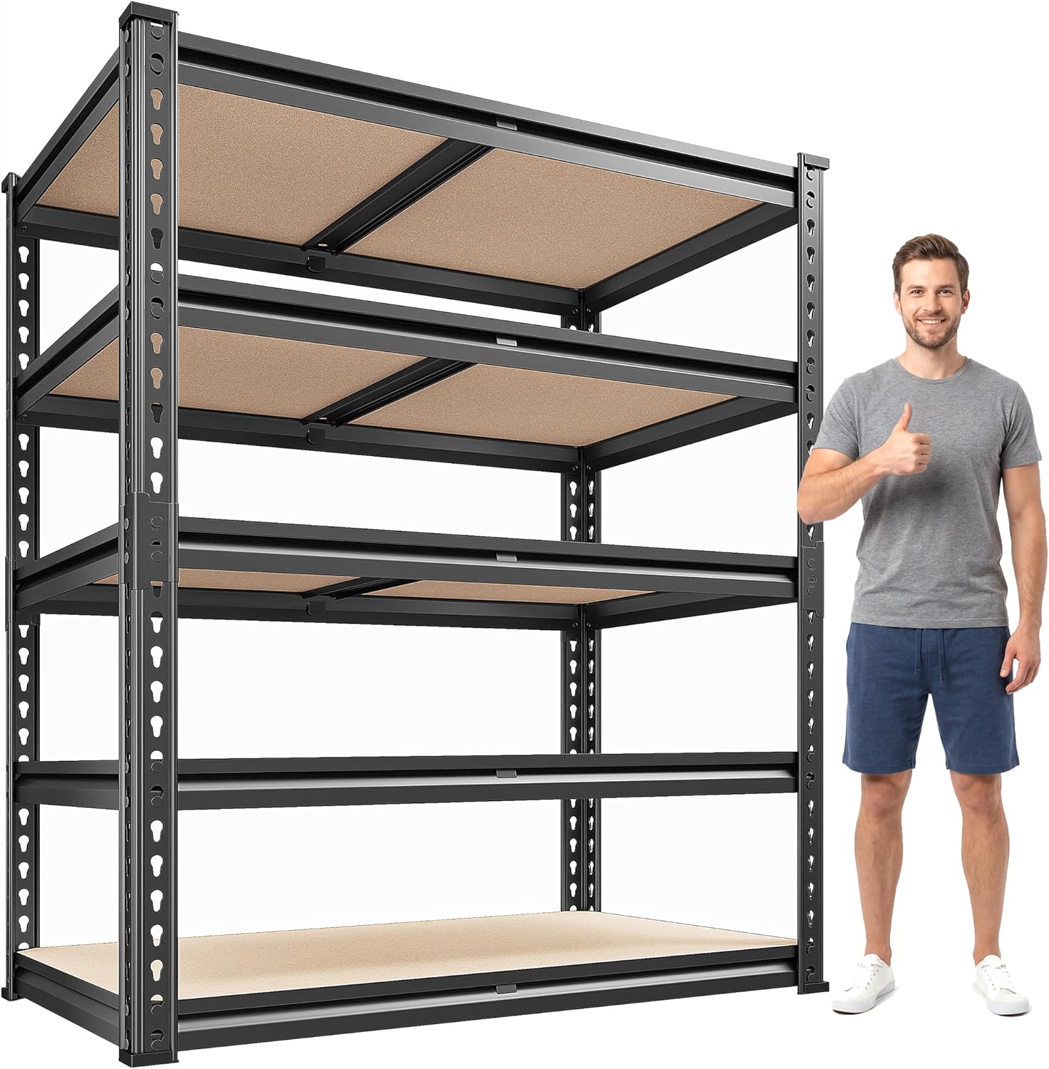 81oTQP-YoL._AC_SL1500_.jpg REIBII 2500LBS Garage Shelving 72''H Storage Shelves Heavy Duty Shelving 5 Tier Metal Shelves for Garage Shelves Adjustable Shelving Units and Storage for Closet Pantry Shelf, 72" H x 40" W x 20" D - Image 1