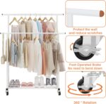 Calmootey Double Rod Clothing Garment Rack,Rolling Hanging Clothes Rack,Portable Clothes Organizer for Bedroom,Living Room,Clothing Store,White - Image 8
