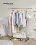 SONGMICS Clothes Stand with Wheels, Extendable Coat Rack for Heavy Loads, Total Load 100 kg, 45 x (92-132) x 161.5 cm, Easy to Assemble and Move, Taupe Gray, HSR013G01 - Image 2