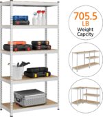 Topeakmart 5-Tier Utility Shelves, Metal Storage Shelves Garage Shelving Unit Adjustable Garage Storage Shelves Storage Racks Heavy Duty Shed Shelving- Silver, 35.5 x 17.5 x 72 Inch - Image 5