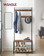 Vasagle Coat Rack Stand, Industrial Coat Tree, Hallway Shoe Rack And Bench With Shelves, Hall Tree With Hooks, Matte Metal Frame, Height 175 cm Rustic Brown Hsr41Bx - Image 2