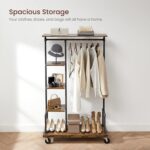 VASAGLE Clothes Rack, Clothing Garment Rack on Wheels, Rolling Clothes Organizer with 5-Tier, Industrial Pipe Style, Rustic Brown UHSR66BX - Image 3