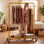 Sywhitta Clothes Rack on wheels, Clothing Rack with Bottom Mesh Storage Shelf,Sturdy Metal Frame,Rolling Garment Rack for Hanging Clothes,Coats,Skirts,39.76" L x 16" W x 64.56" H,Golden - Image 6
