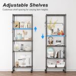 Himimi 5 Tier Shelving Unit with Wheels Wire Shelf Metal Storage Shelves Heavy Duty Height Adjustable Standing Shelf 59cm W*35cm D*183cm H-Black - Image 6