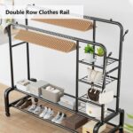 Double-Rail Clothes Rack, Multifunctional Heavy-duty Garment Rack with Wheels, Hanger with Side Hooks, Easy to Assemble, for Home Office Bedroom (black-130) - Image 6