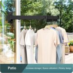 LIENAHU Wall Mounted Clothes Drying Rack, Folding Laundry Hanger, Retractable and Collapsible Clothing Rack (Black, With Hooks) - Image 6