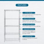 Honey-Can-Do, 5-Tier Chrome Heavy-Duty Adjustable Shelving Unit with 200-lb Per Shelf Weight Capacity - Image 6
