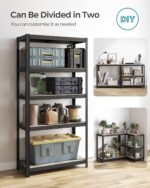SONGMICS Standing Shelf, Bookcase, Storage Shelf, 5 Shelves, Adjustable, 40 x 90 x 180 cm, Maximum Load 875 kg, for Kitchen, Living Room, Greige-Black, GLR040B21 - Image 7