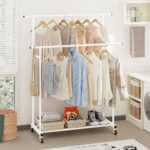 Calmootey Double Rod Clothing Garment Rack,Rolling Hanging Clothes Rack,Portable Clothes Organizer for Bedroom,Living Room,Clothing Store,White - Image 4