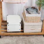 medla Clothing Rail with Wheels: Rolling Clothes Hanger Stand Double Rod Portable Clothes Rack on Wheels with Bottom Shelf for Shoe Storage Wooden Standing Garment Organizer for Bedroom Balcony - Image 9